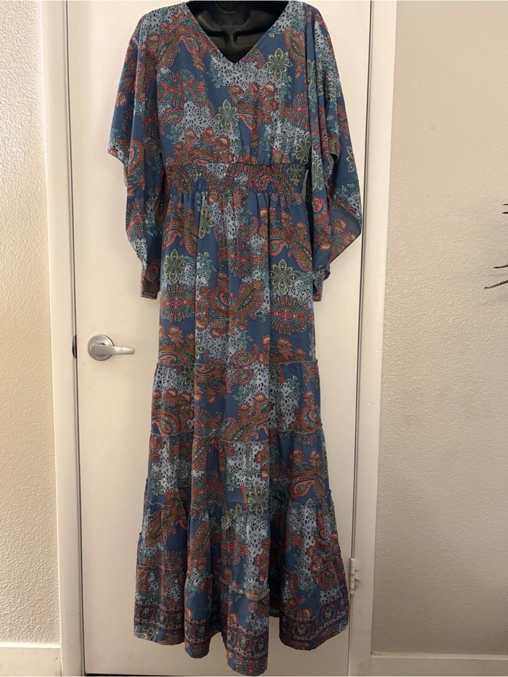 Anthropologie Boemo Blue Paisley Tiered Maxi Dress Cottagecore Prairie Paisley - Picture 2 of 10